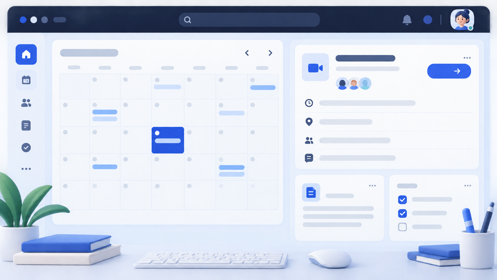 Timnivo meeting workspace showing a calendar and upcoming meeting